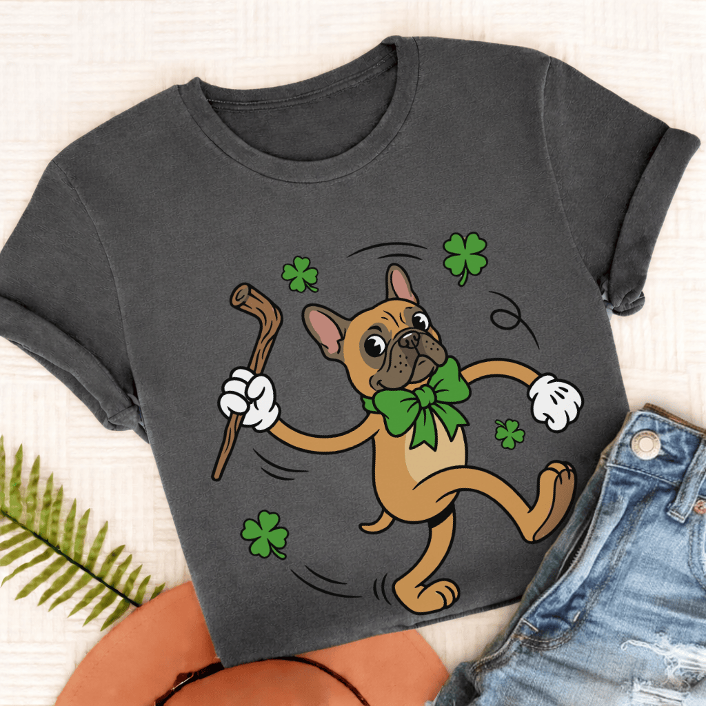 Personalizable Frenchie Lucky Pup St Patricks Unisex TShirt Comfort Colors Pepper