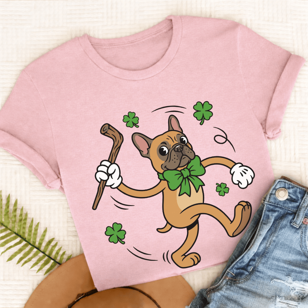 Personalizable Frenchie Lucky Pup St Patricks Unisex TShirt Comfort Colors Blossom