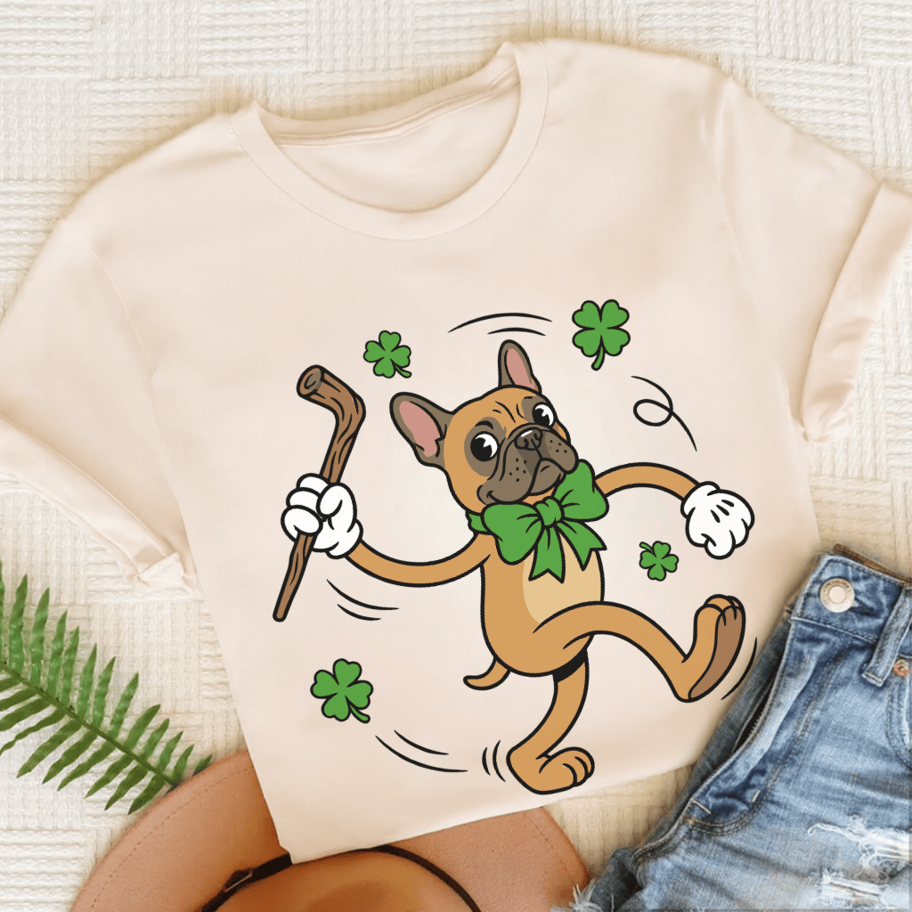 Personalizable Frenchie Lucky Pup St Patricks Unisex TShirt Natural