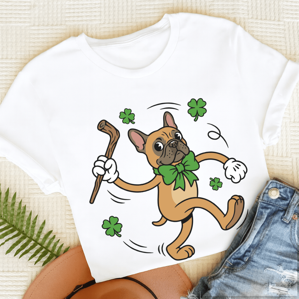 Personalizable Frenchie Lucky Pup St Patricks Unisex TShirt White