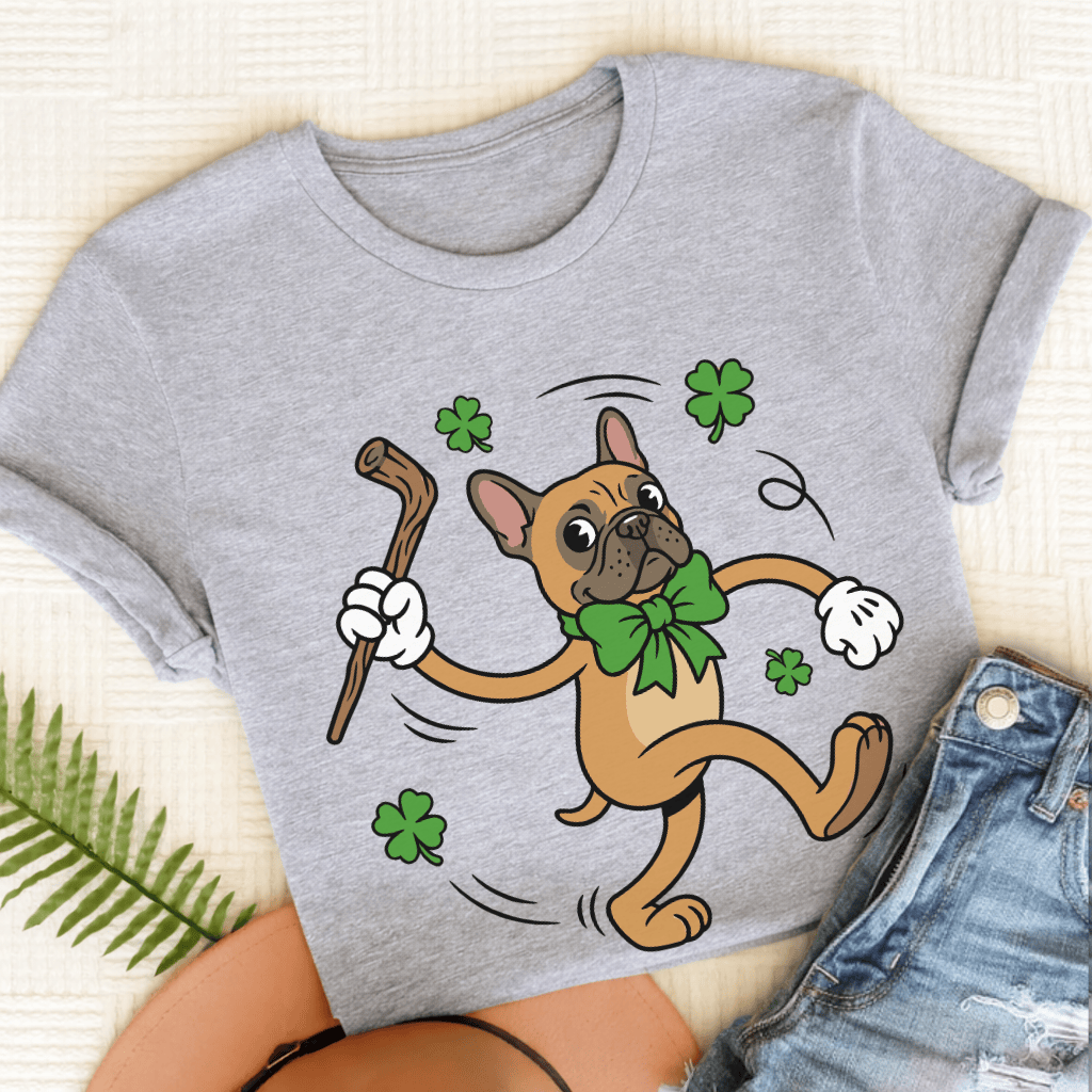 Personalizable Frenchie Lucky Pup St Patricks Unisex TShirt Sport Grey