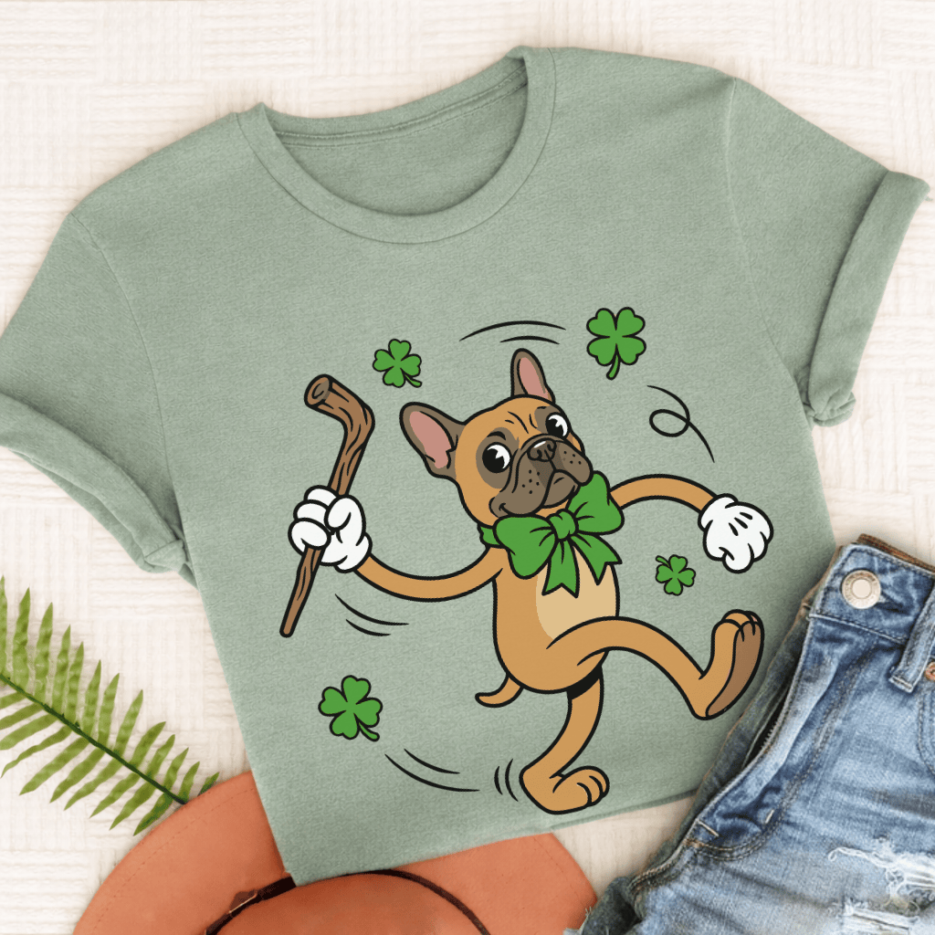 Personalizable Frenchie Lucky Pup St Patricks Unisex TShirt Comfort Colors Bay