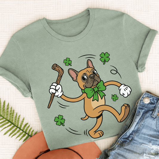 Personalizable Frenchie Lucky Pup St Patricks Unisex TShirt Comfort Colors Bay
