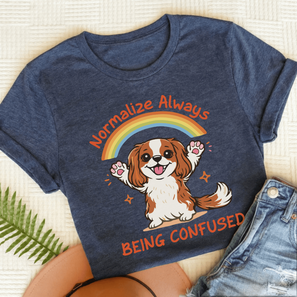 Personalized Cavalier Being Confused Unisex TShirt Heather Navy