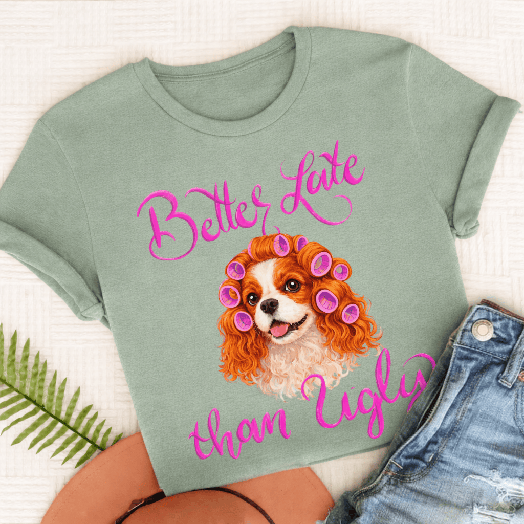Personalized Cavalier Better Late Funny Unisex TShirt Comfort Colors Bay