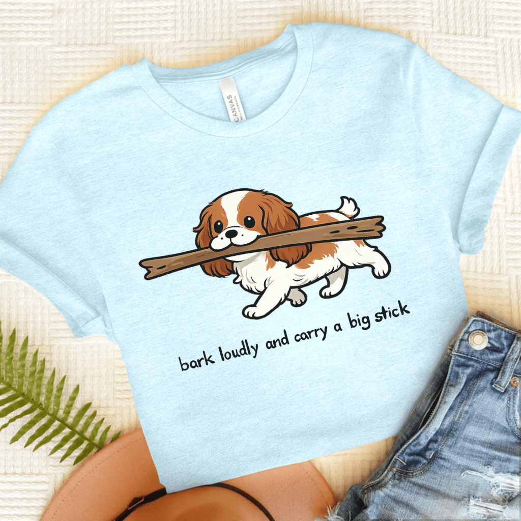 Personalized Cavalier Big Stick Unisex TShirt Heather Ice Blue