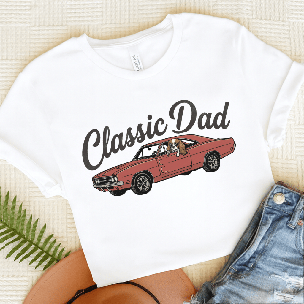 Personalized Cavalier Classic Car Dad Unisex TShirt White