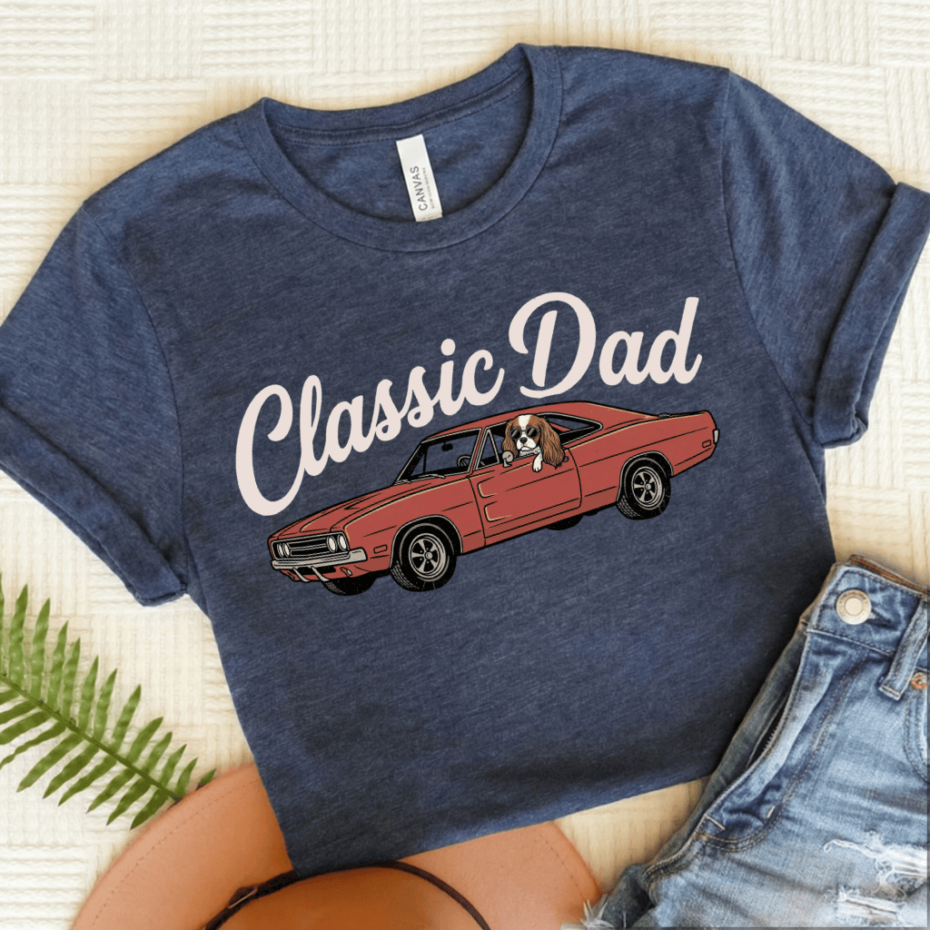 Personalized Cavalier Classic Car Dad Unisex TShirt Heather Navy