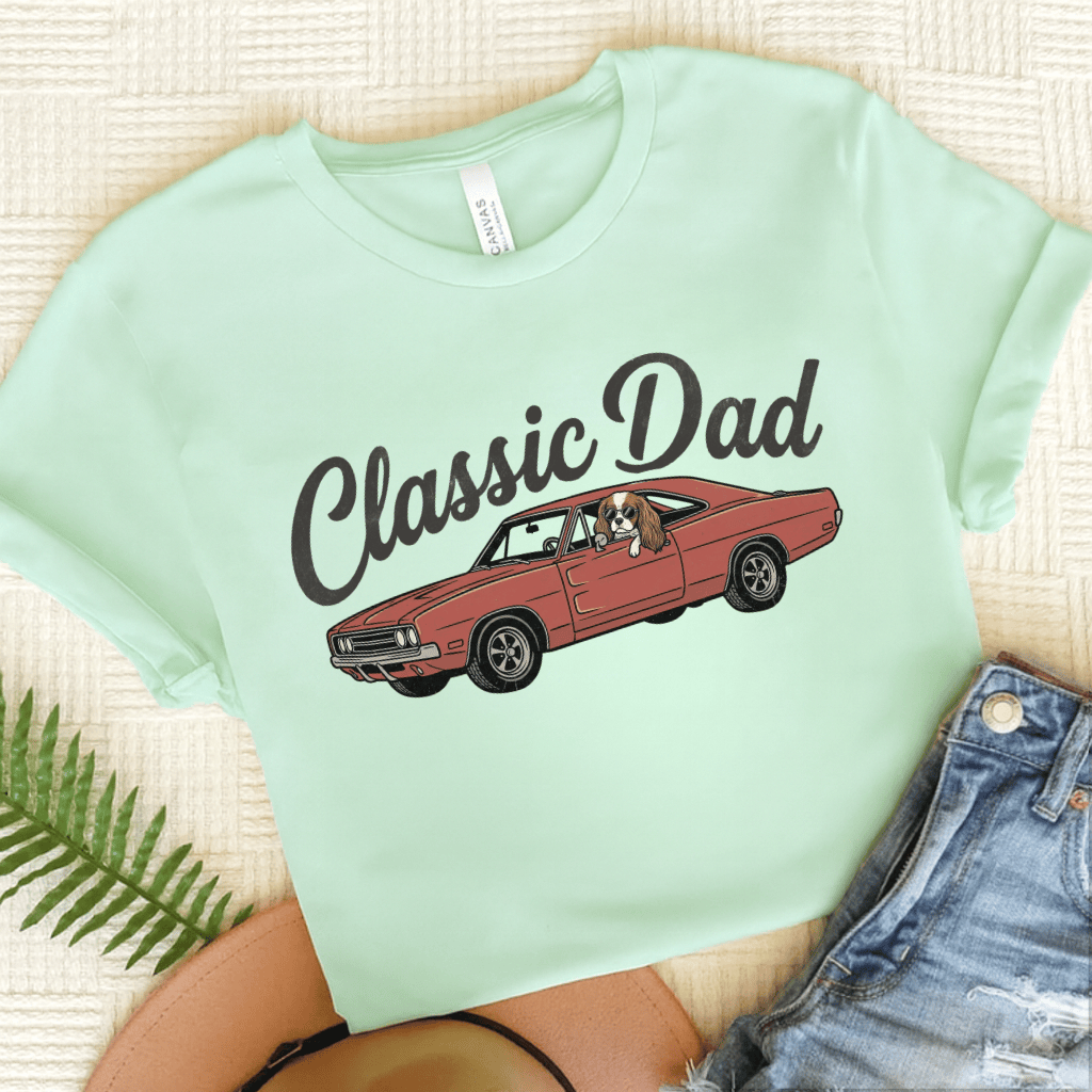 Personalized Cavalier Classic Car Dad Unisex TShirt Heather Mint