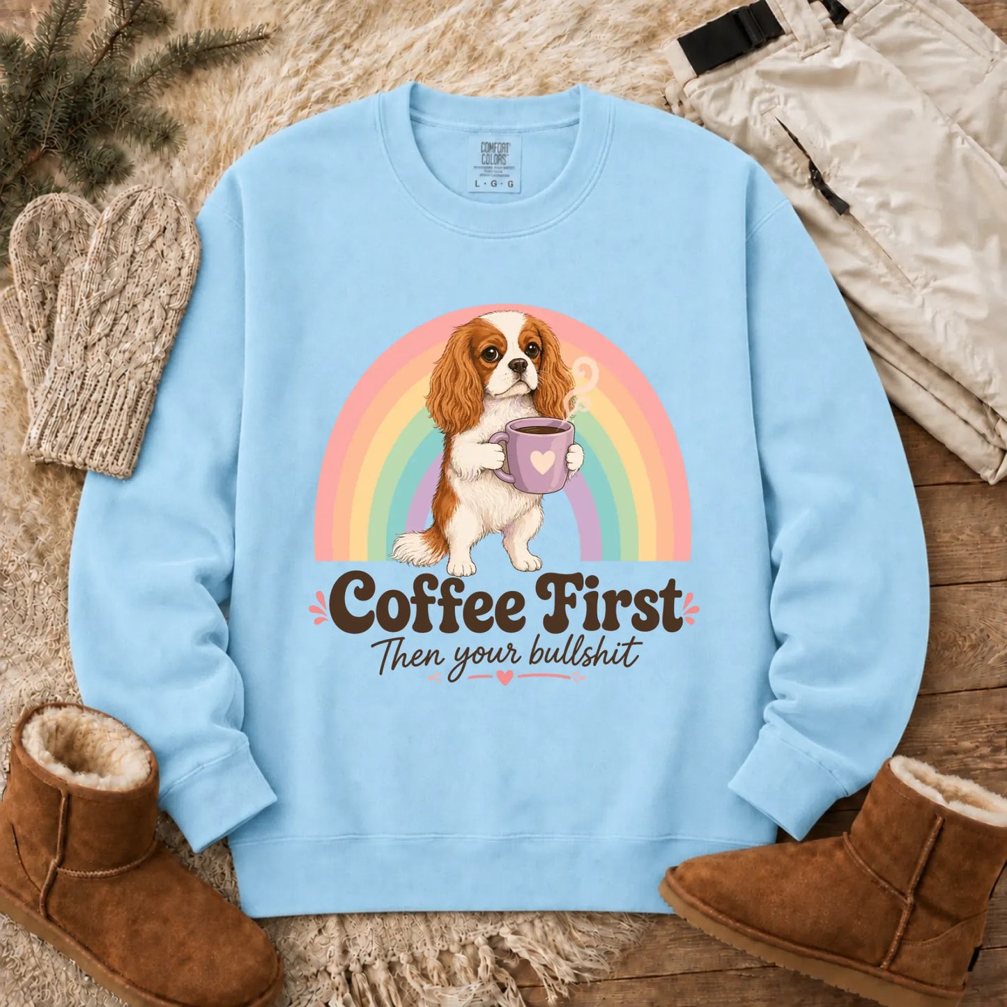 Sweatshirt Chambray / S Personalized Cavalier Coffee First Unisex Sweatshirt