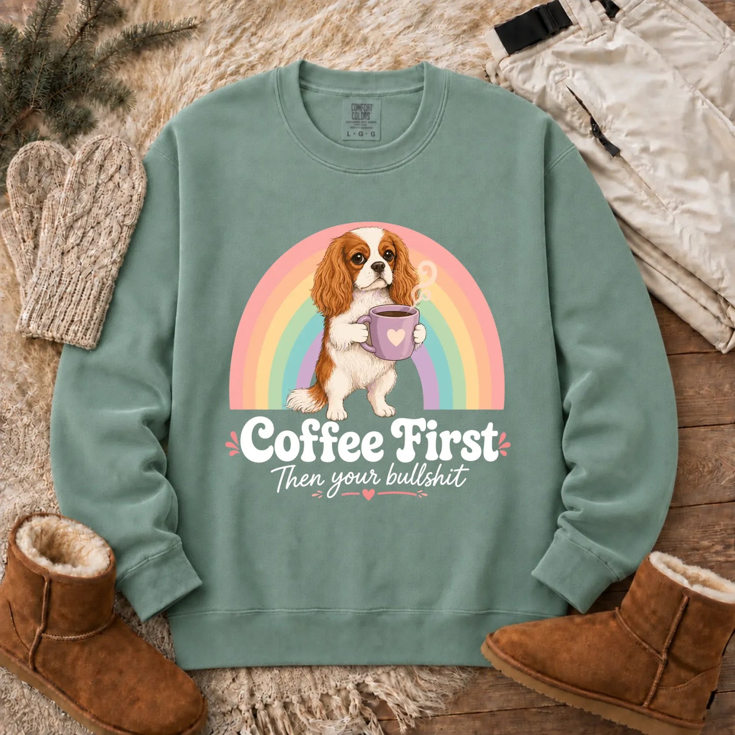 Sweatshirt Light Green / S Personalized Cavalier Coffee First Unisex Sweatshirt