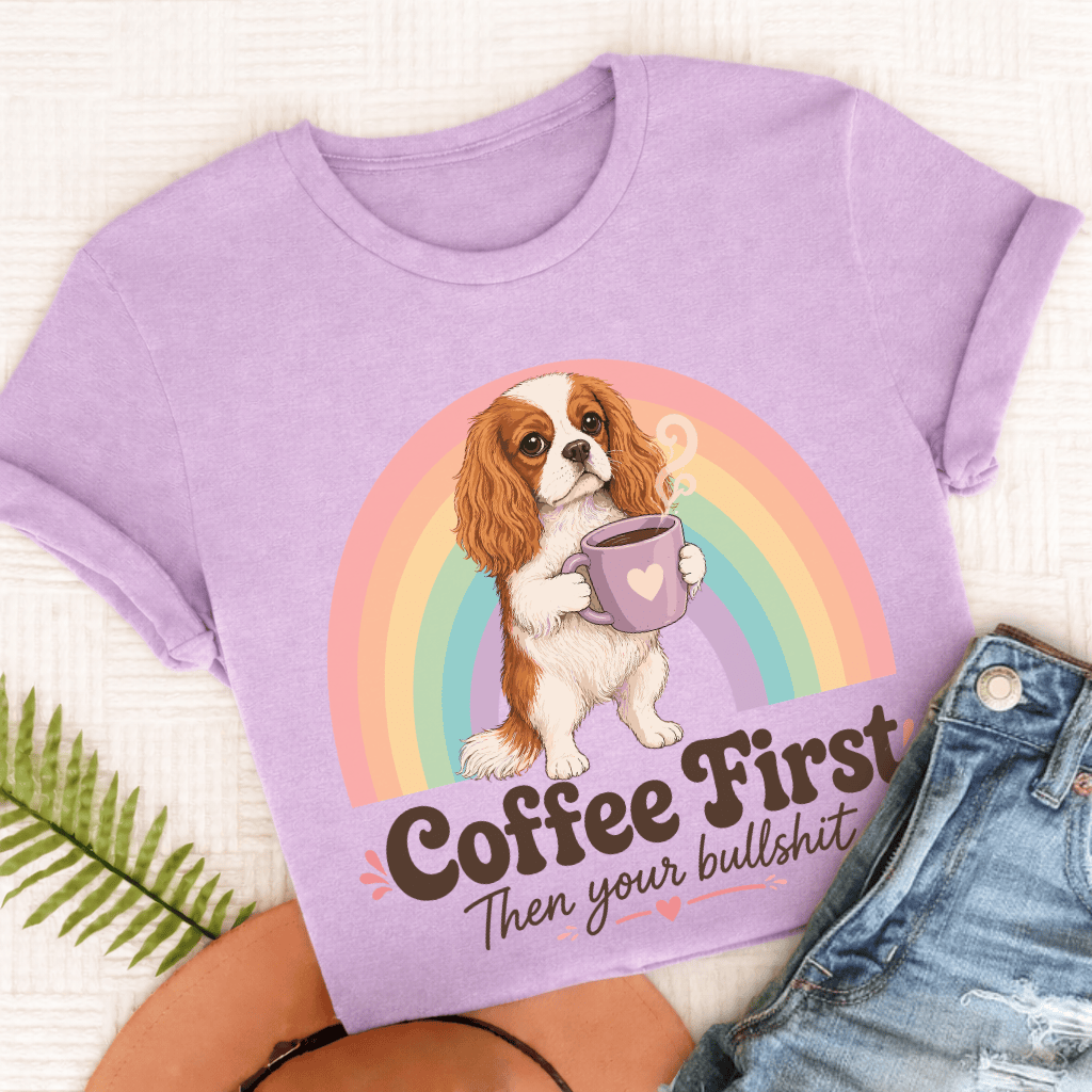 Personalized Cavalier Coffee First Unisex TShirt Comfort Colors Orchid