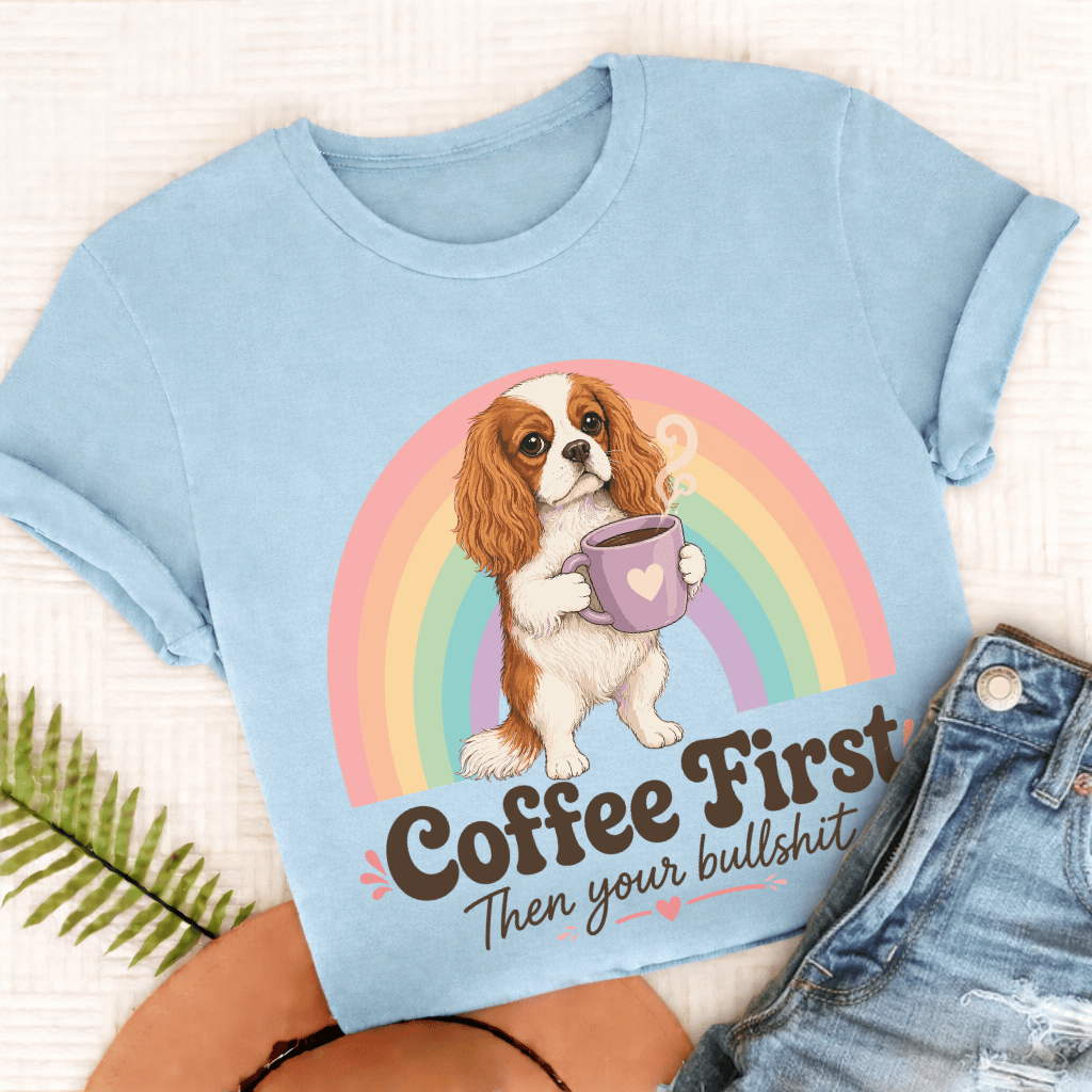 Personalized Cavalier Coffee First Unisex TShirt Comfort Colors Chambray