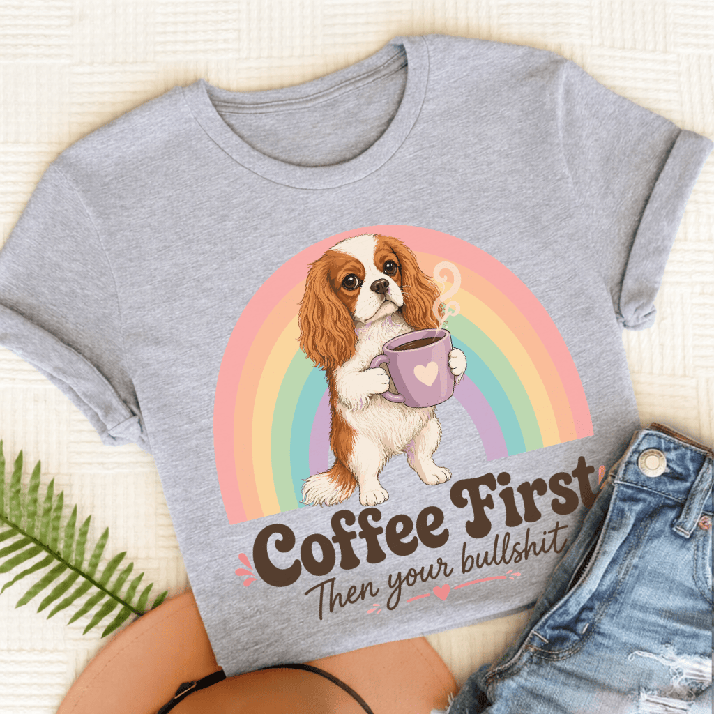 Personalized Cavalier Coffee First Unisex TShirt Sport Grey