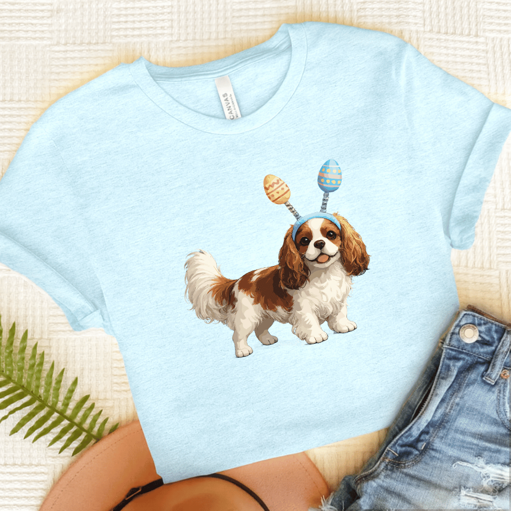 Personalized Cavalier Easter Eggs Unisex TShirt Heather Ice Blue