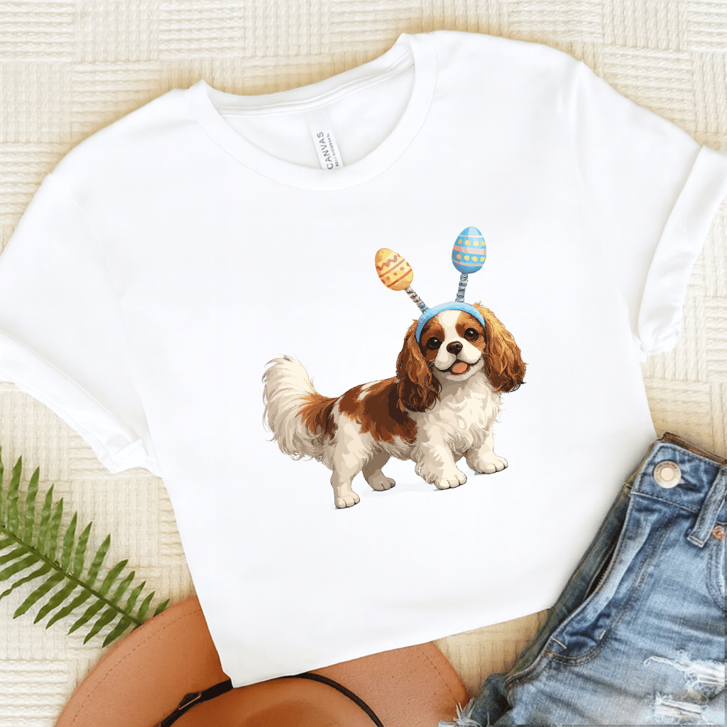 Personalized Cavalier Easter Eggs Unisex TShirt White