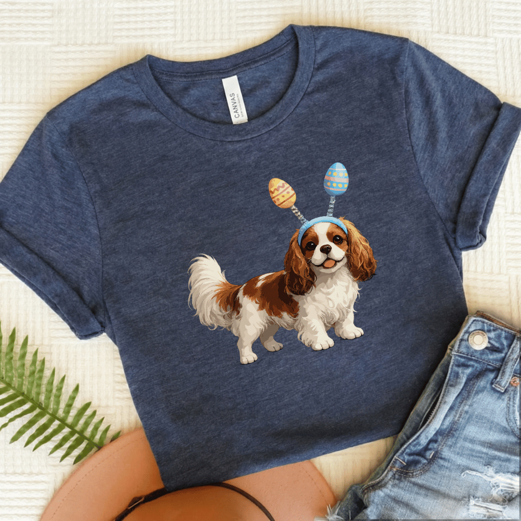 Personalized Cavalier Easter Eggs Unisex TShirt Heather Navy