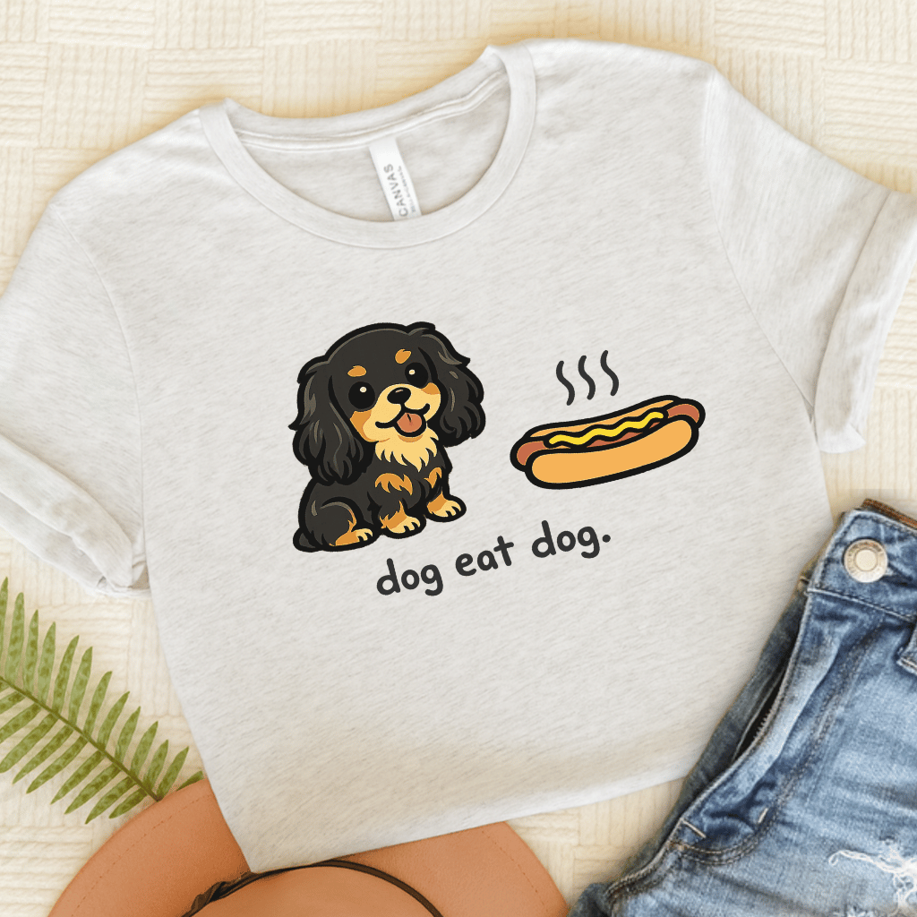 Personalized Cavalier Eat Hotdog Unisex TShirt Ash