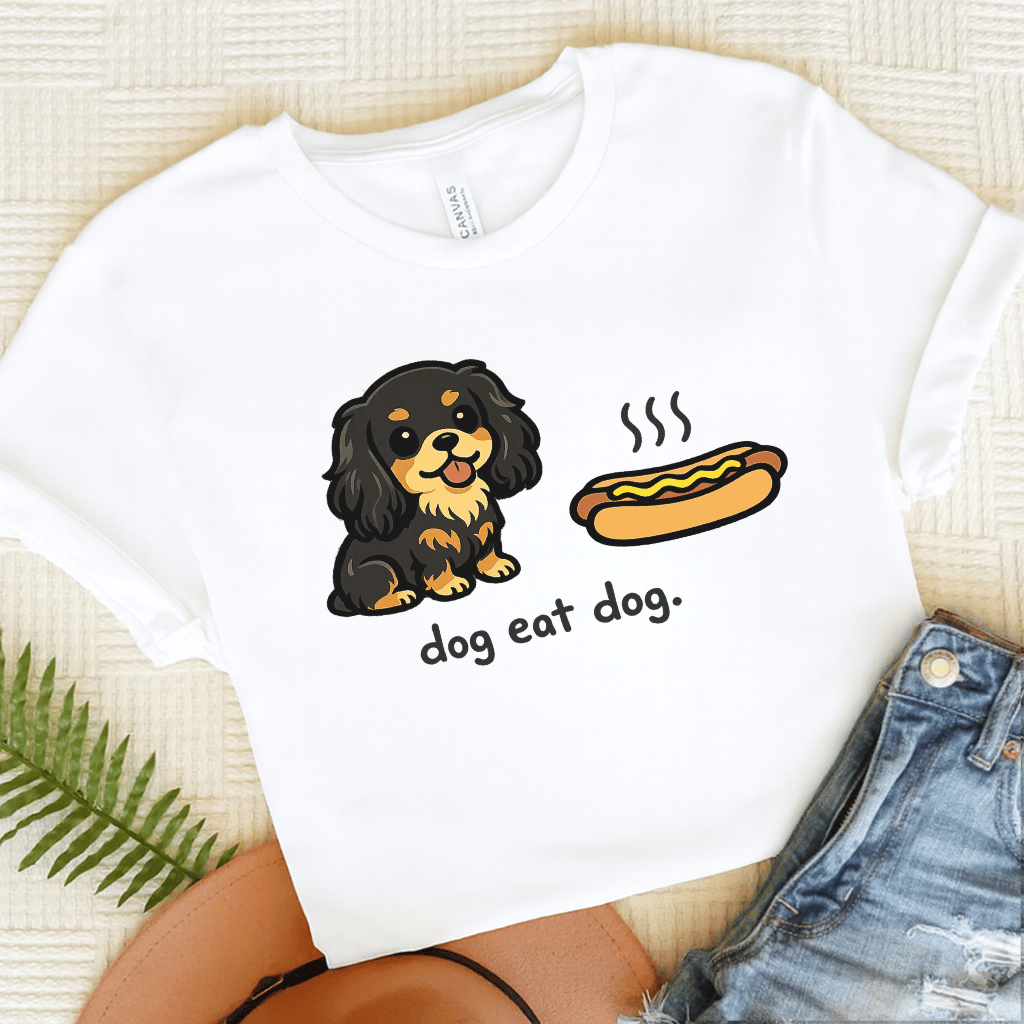 Personalized Cavalier Eat Hotdog Unisex TShirt White