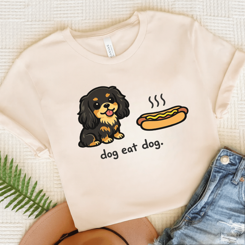 Personalized Cavalier Eat Hotdog Unisex TShirt Natural