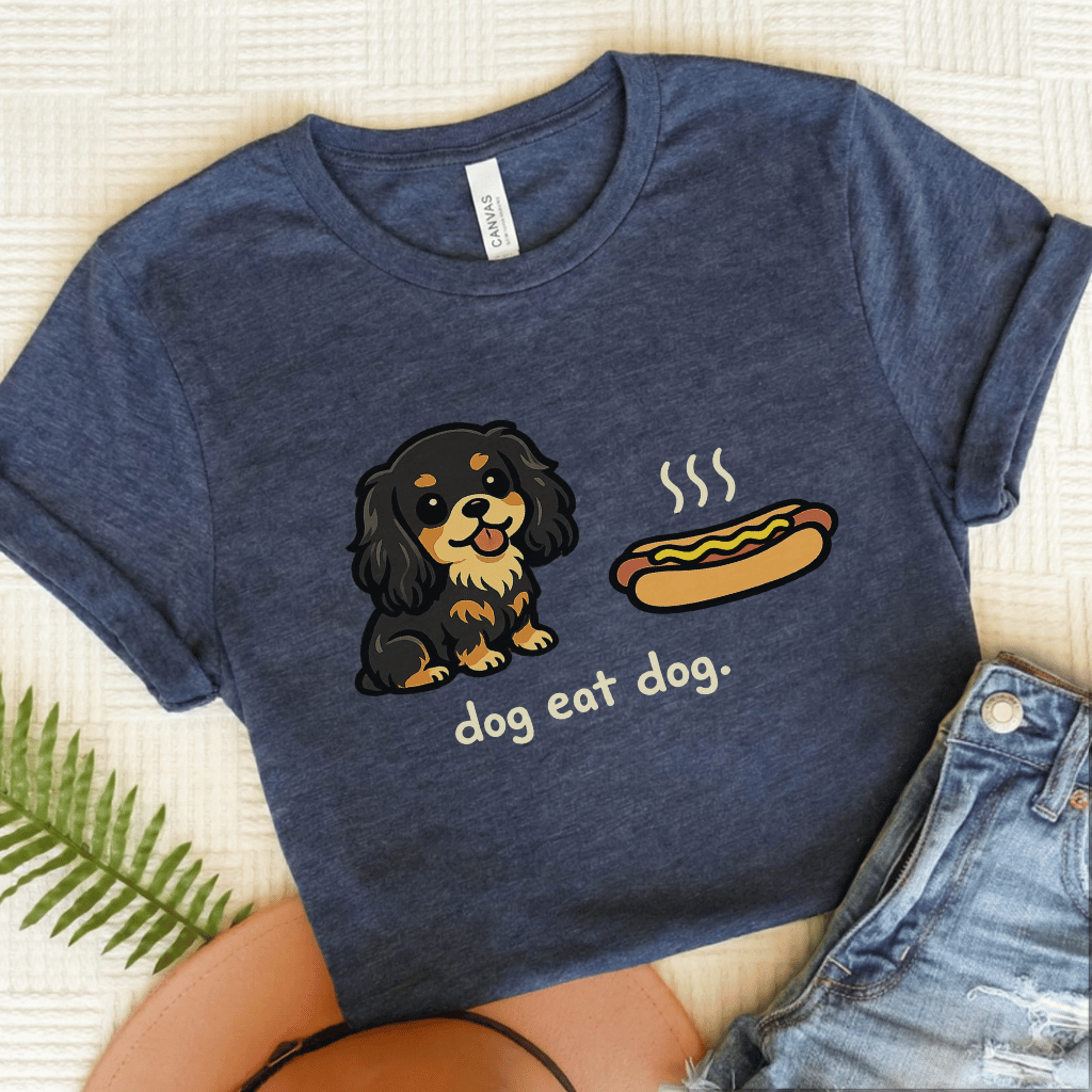 Personalized Cavalier Eat Hotdog Unisex TShirt Heather Navy