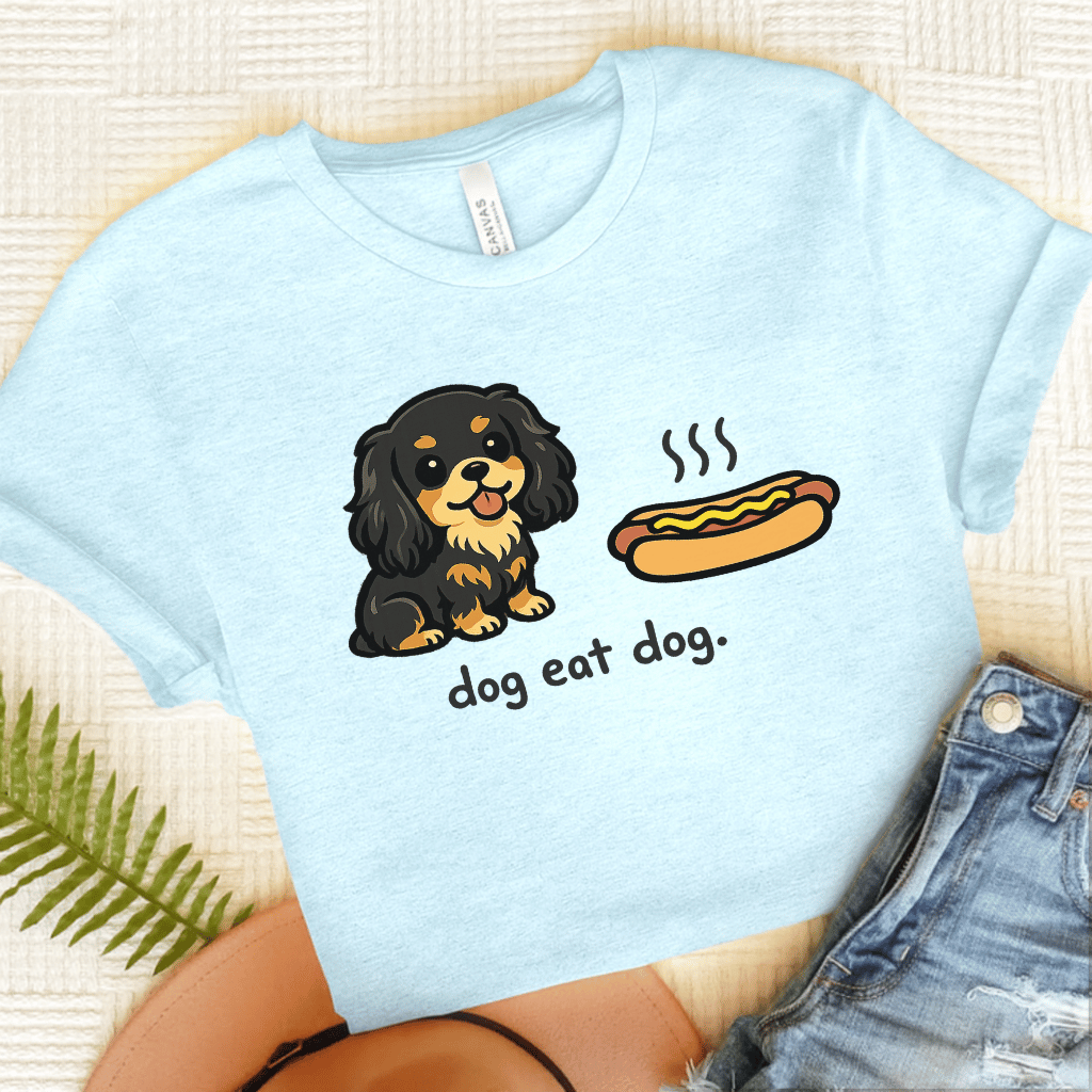 Personalized Cavalier Eat Hotdog Unisex TShirt Heather Ice Blue