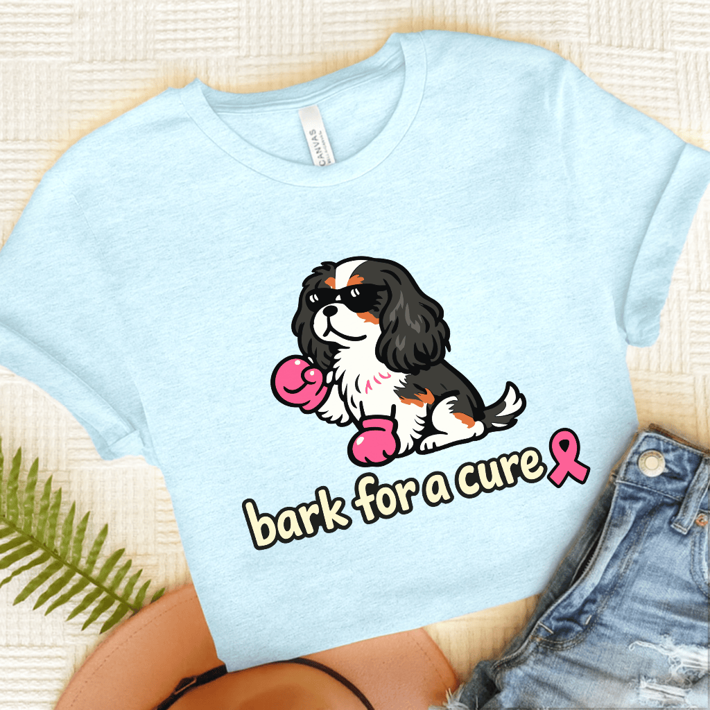 Personalized Cavalier Fight Cancer Unisex TShirt Heather Ice Blue