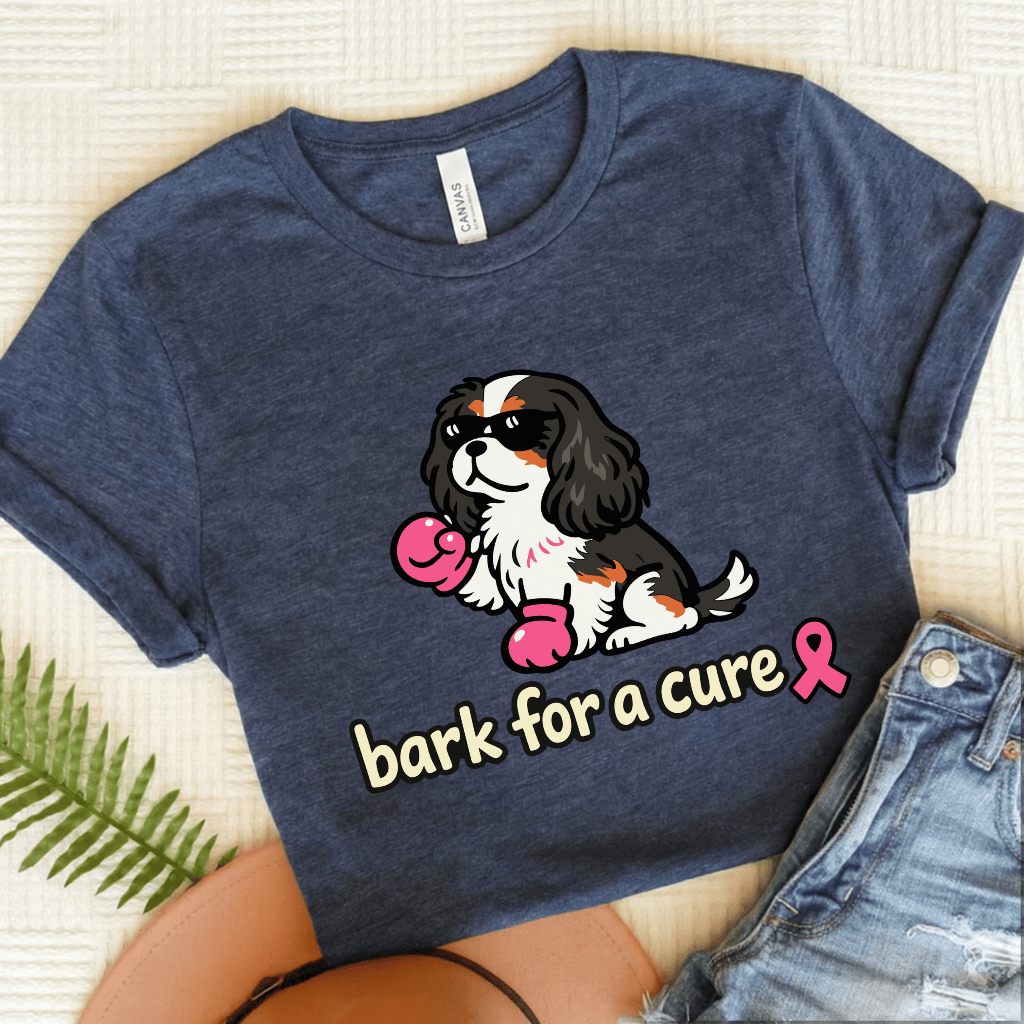 Personalized Cavalier Fight Cancer Unisex TShirt Heather Navy
