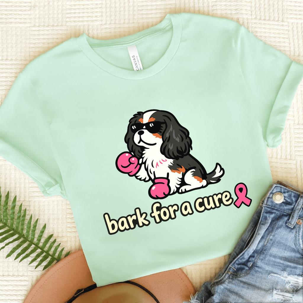 Personalized Cavalier Fight Cancer Unisex TShirt Heather Mint