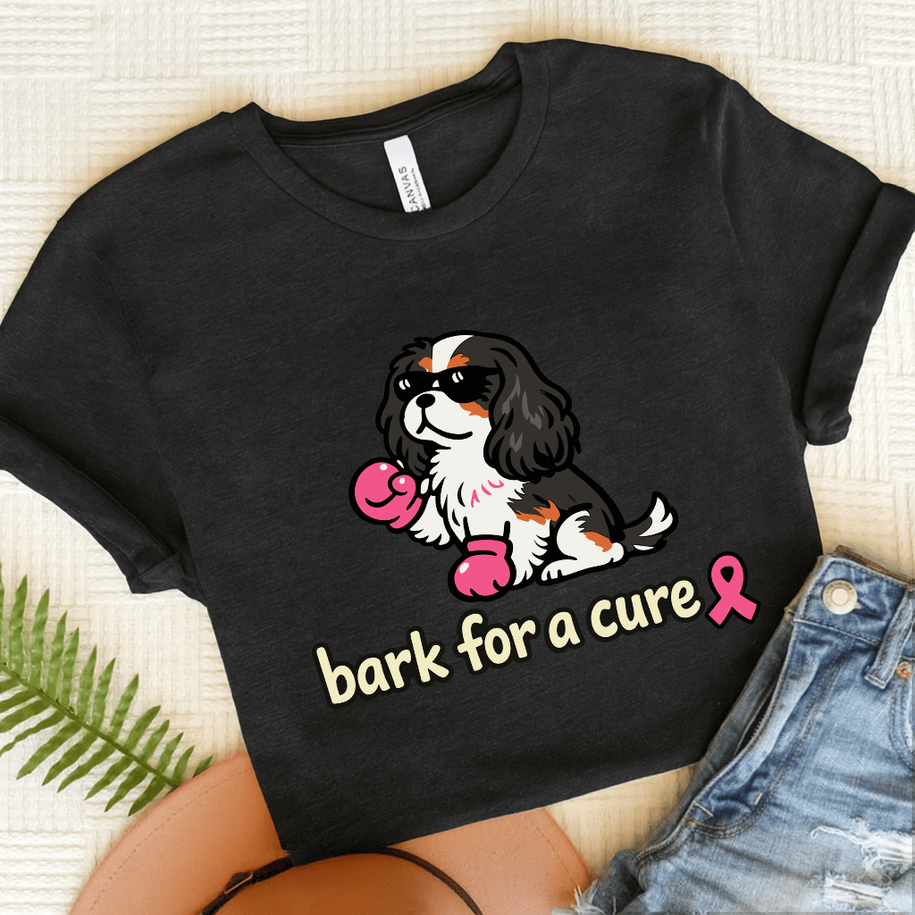 Personalized Cavalier Fight Cancer Unisex TShirt Dark Grey Heather
