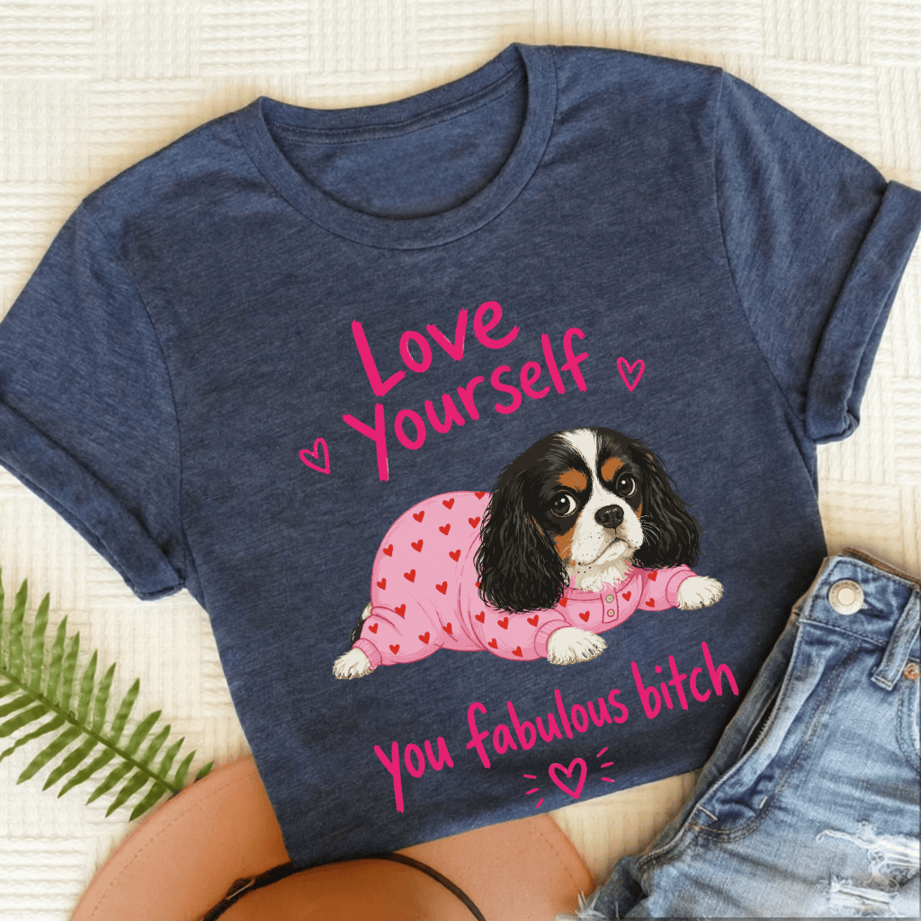 Personalized Cavalier Love Yourself Unisex TShirt Heather Navy