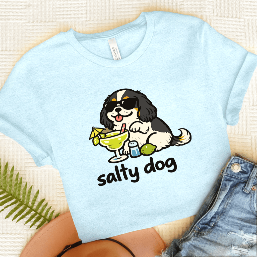 Personalized Cavalier Salty Dog Unisex TShirt Heather Ice Blue