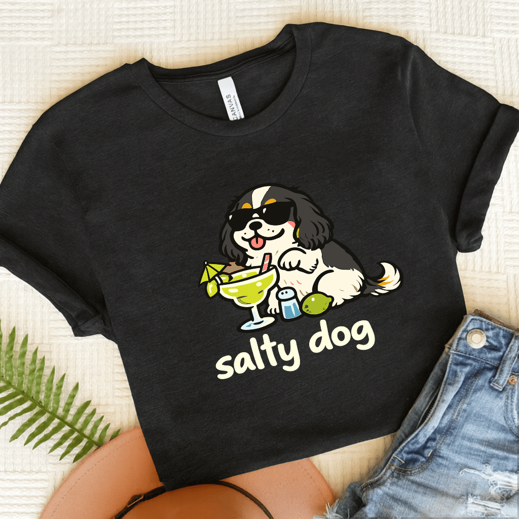 Personalized Cavalier Salty Dog Unisex TShirt Dark Grey Heather