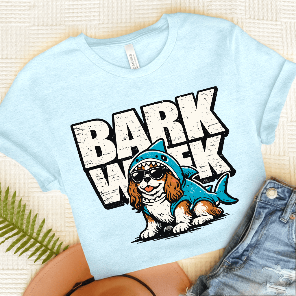 Personalized Cavalier Shark Week Unisex TShirt Heather Ice Blue