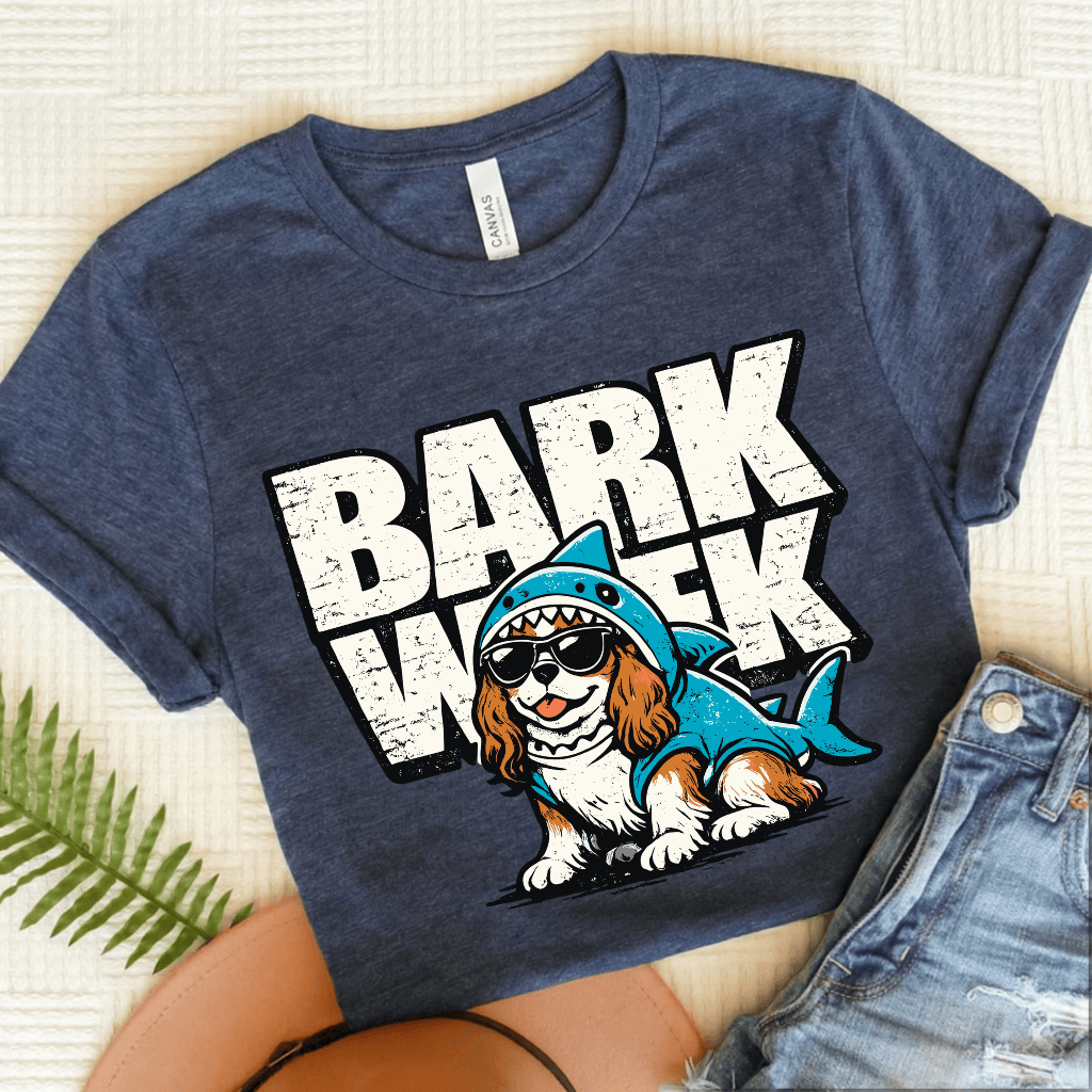 Personalized Cavalier Shark Week Unisex TShirt Heather Navy