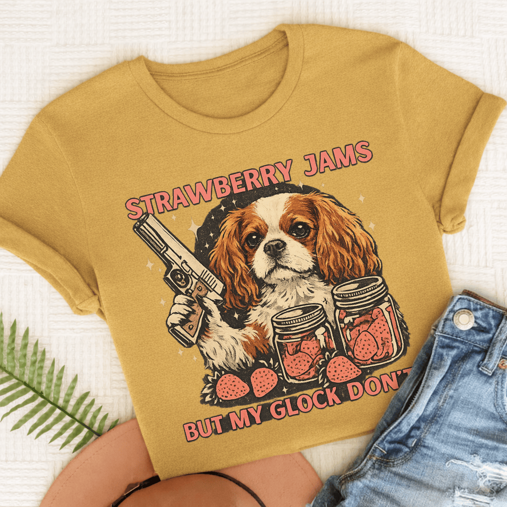 Personalized Cavalier Strawberry Jams Unisex TShirt Comfort Colors Mustard