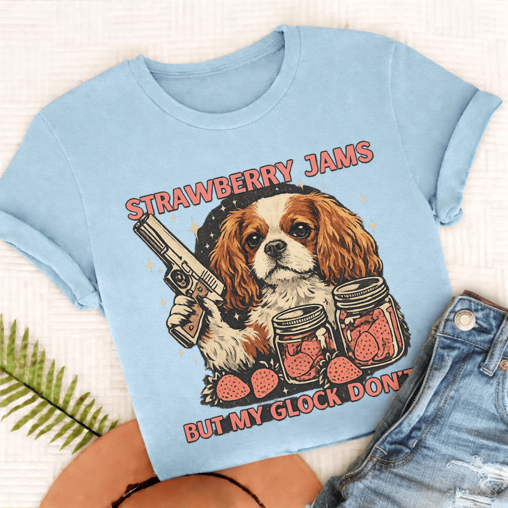 Personalized Cavalier Strawberry Jams Unisex TShirt Comfort Colors Chambray