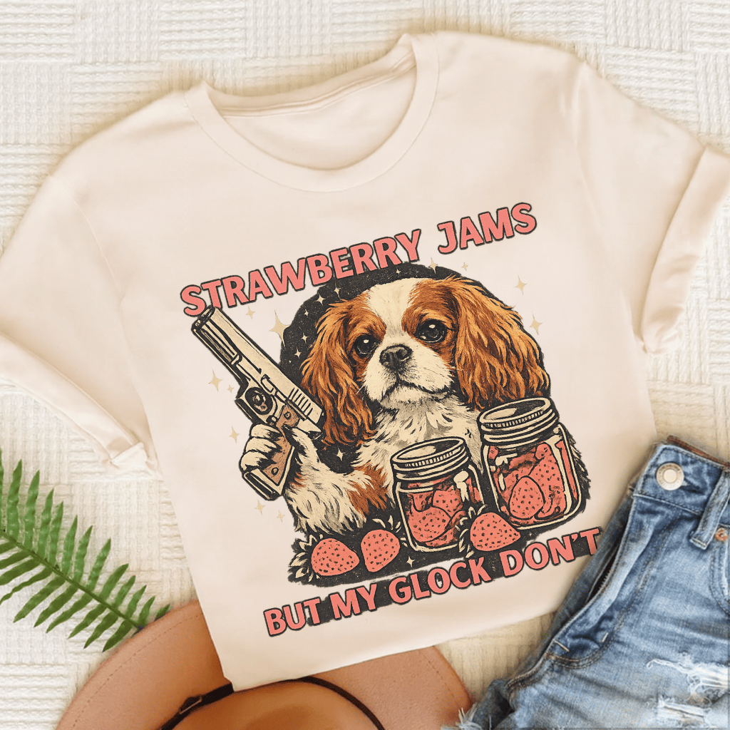 Personalized Cavalier Strawberry Jams Unisex TShirt Natural