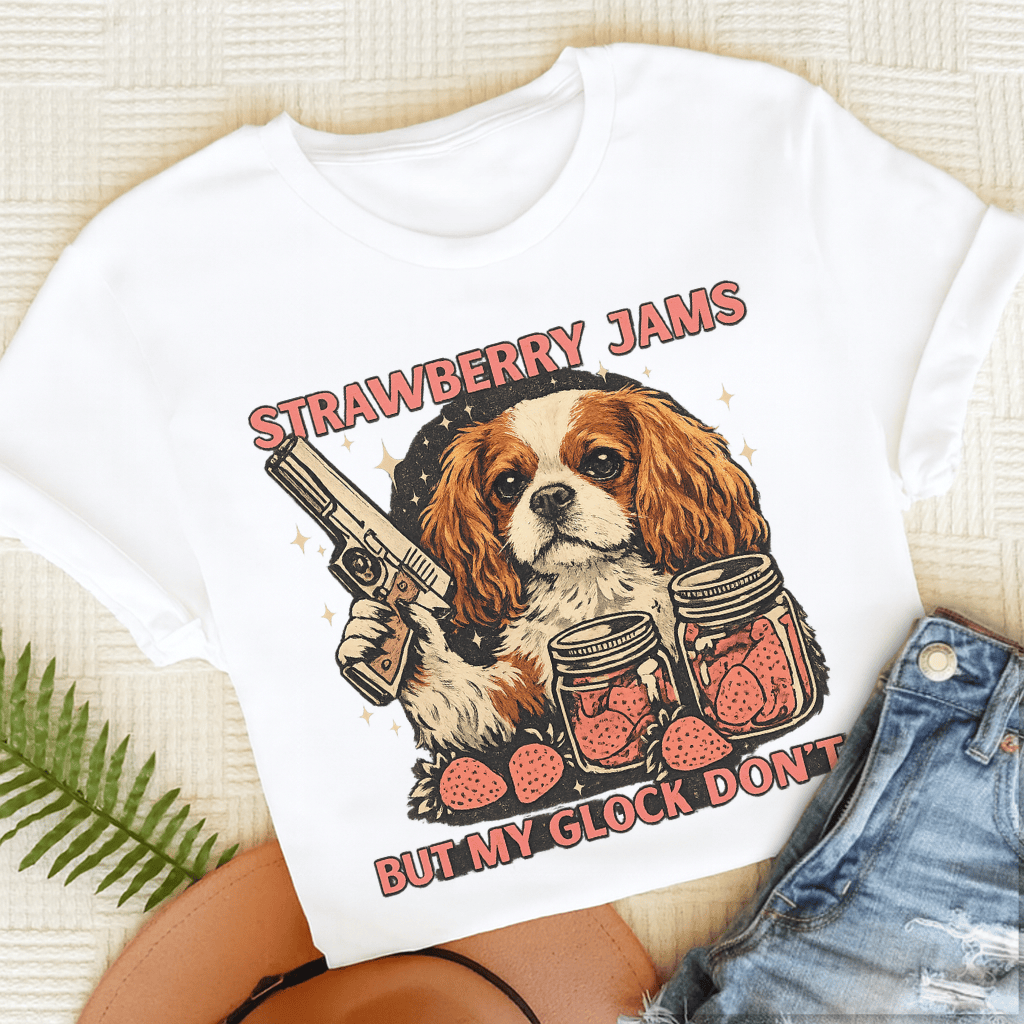 Personalized Cavalier Strawberry Jams Unisex TShirt White