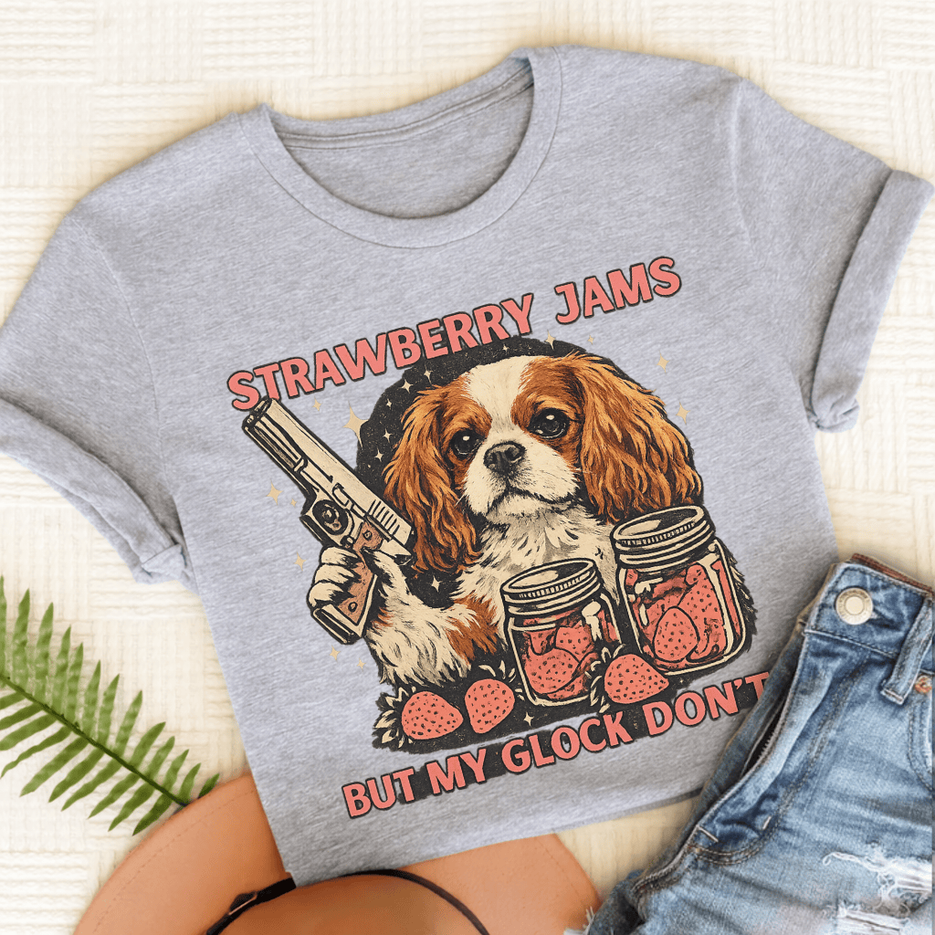 Personalized Cavalier Strawberry Jams Unisex TShirt Sport Grey