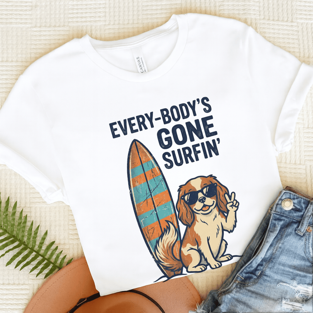 Personalized Cavalier Surfing Unisex Tshirt White
