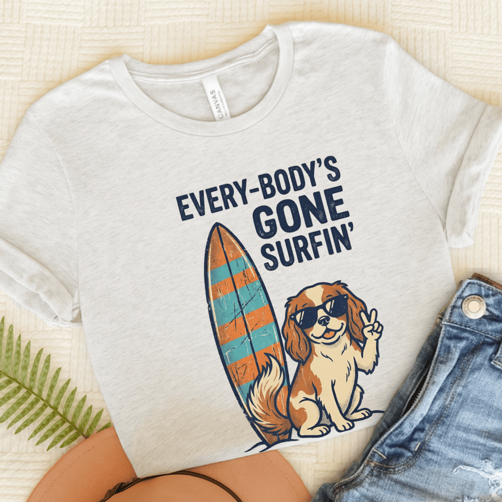 Personalized Cavalier Surfing Unisex Tshirt Ash