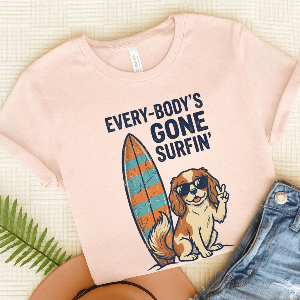 Personalized Cavalier Surfing Unisex Tshirt Soft Pink