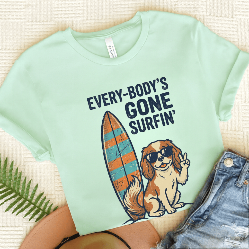 Personalized Cavalier Surfing Unisex Tshirt Heather Mint