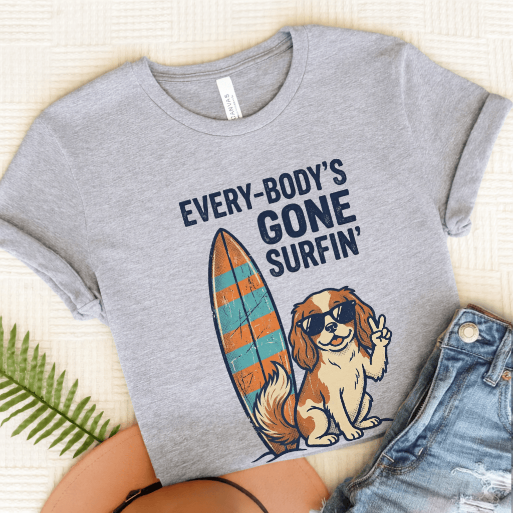 Personalized Cavalier Surfing Unisex Tshirt Athletic Heather