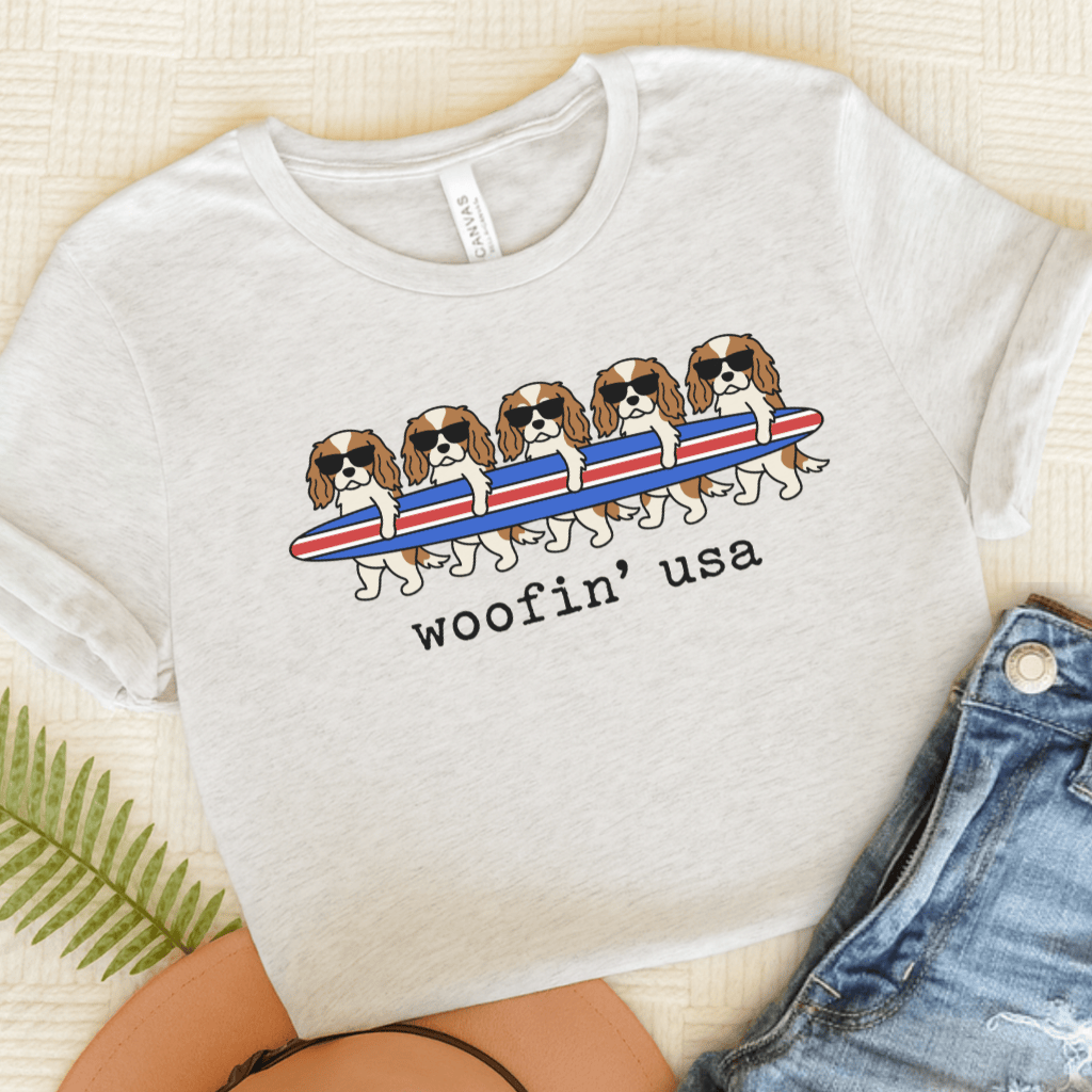 Personalized Cavalier Surfing USA Unisex Tshirt Ash