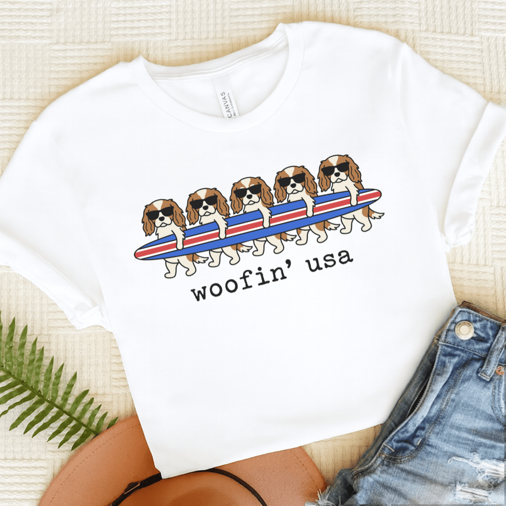 Personalized Cavalier Surfing USA Unisex Tshirt White