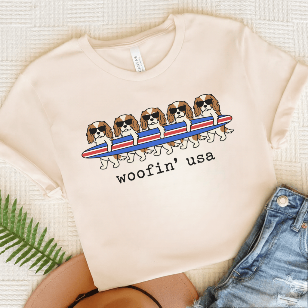 Personalized Cavalier Surfing USA Unisex Tshirt Natural
