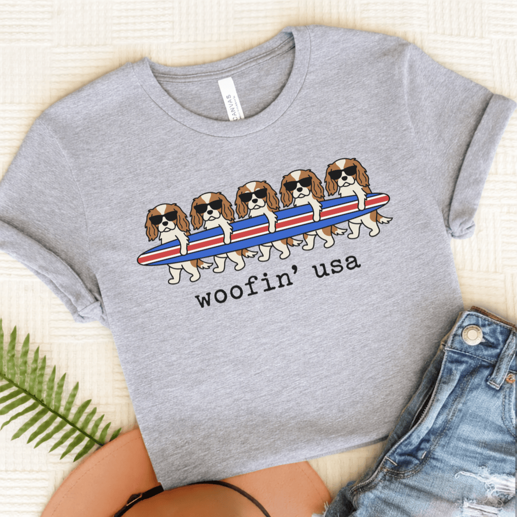 Personalized Cavalier Surfing USA Unisex Tshirt Athletic Heather