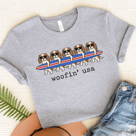 Personalized Cavalier Surfing USA Unisex Tshirt Athletic Heather